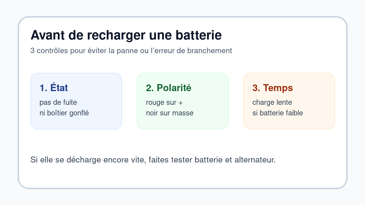 Étapes de contrôle avant de recharger une batterie de voiture