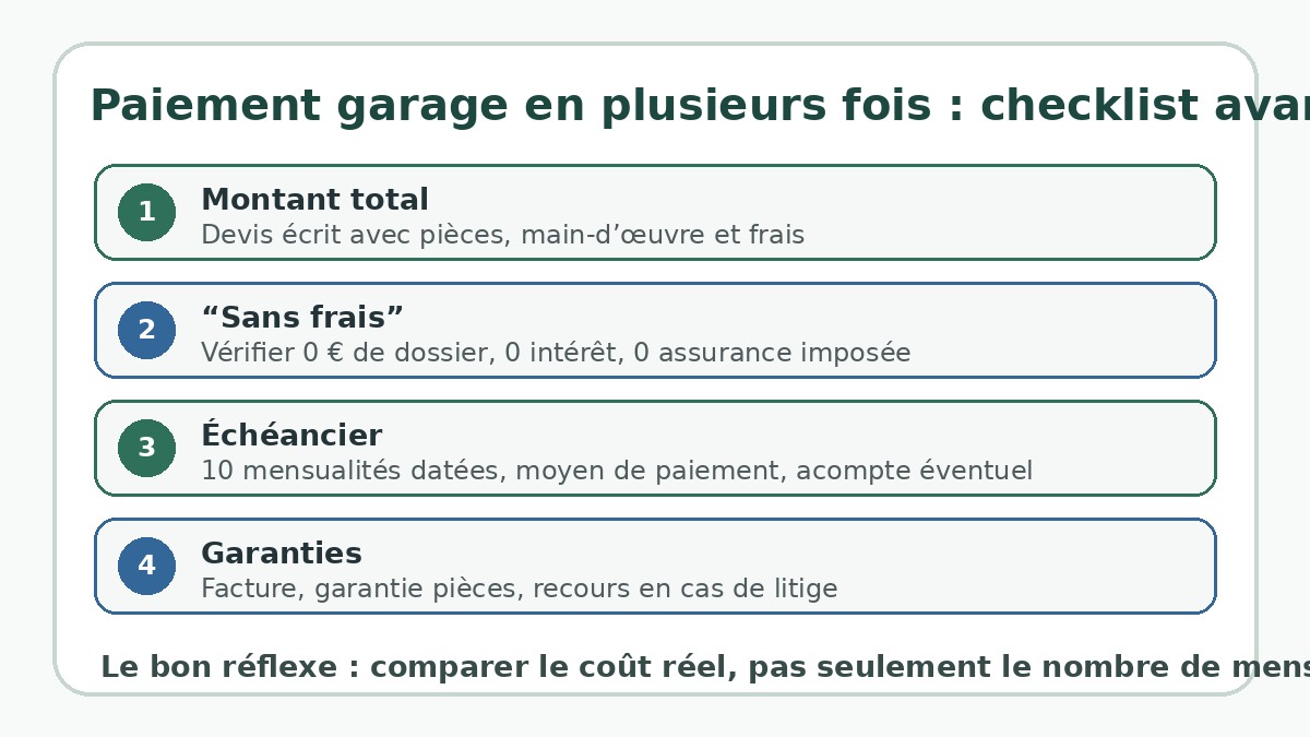 Checklist pour vérifier un paiement garage en 10 fois sans frais