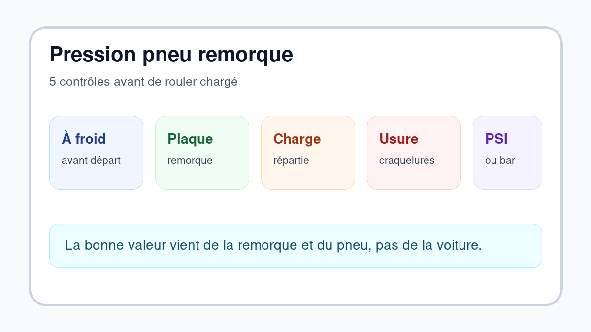 Checklist pour contrôler la pression des pneus d'une remorque
