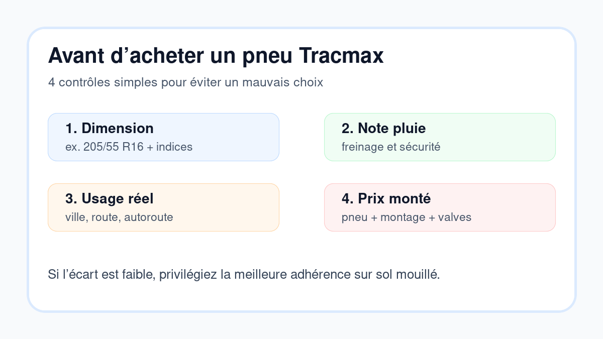 Grille de vérification avant d’acheter un pneu Tracmax