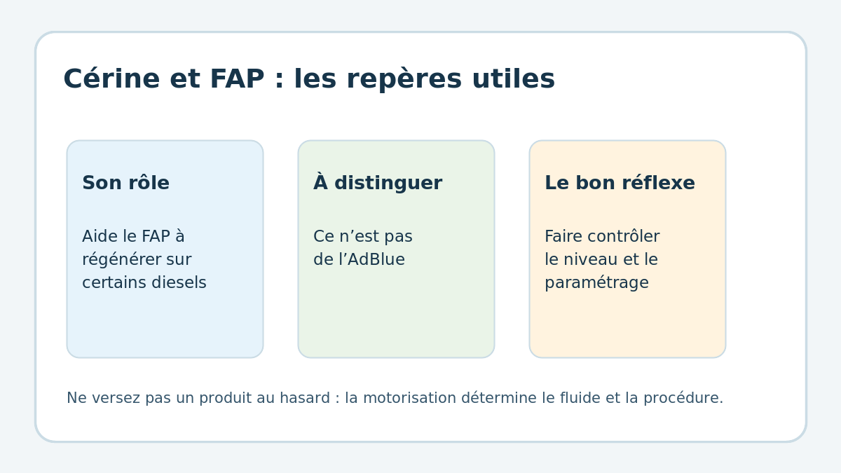 Repères pour comprendre le rôle de la cérine et de l’additif FAP sur une voiture diesel