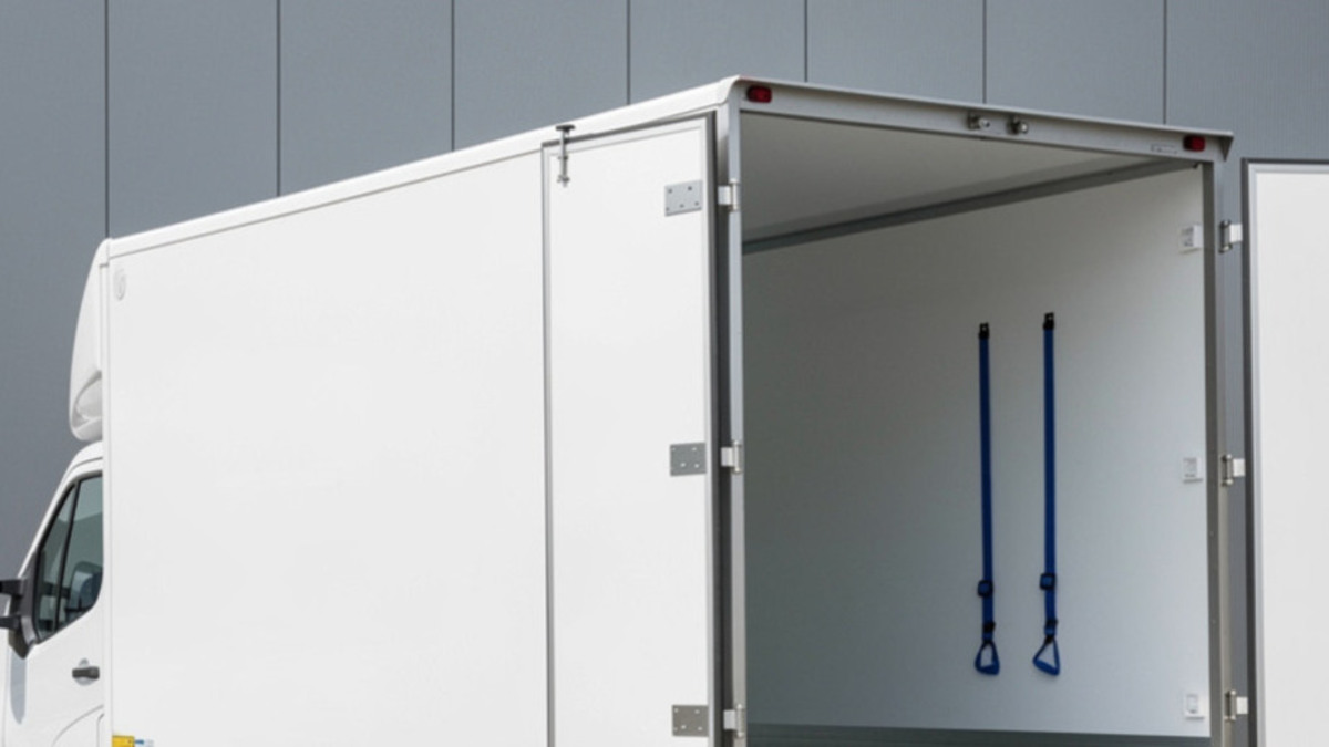 Camion de déménagement blanc prêt au chargement pour une location