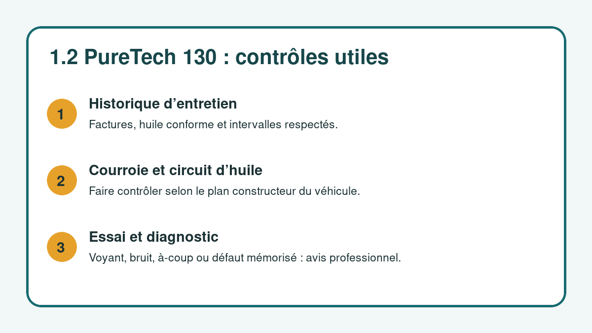 Checklist des contrôles utiles pour un moteur 1.2 PureTech 130