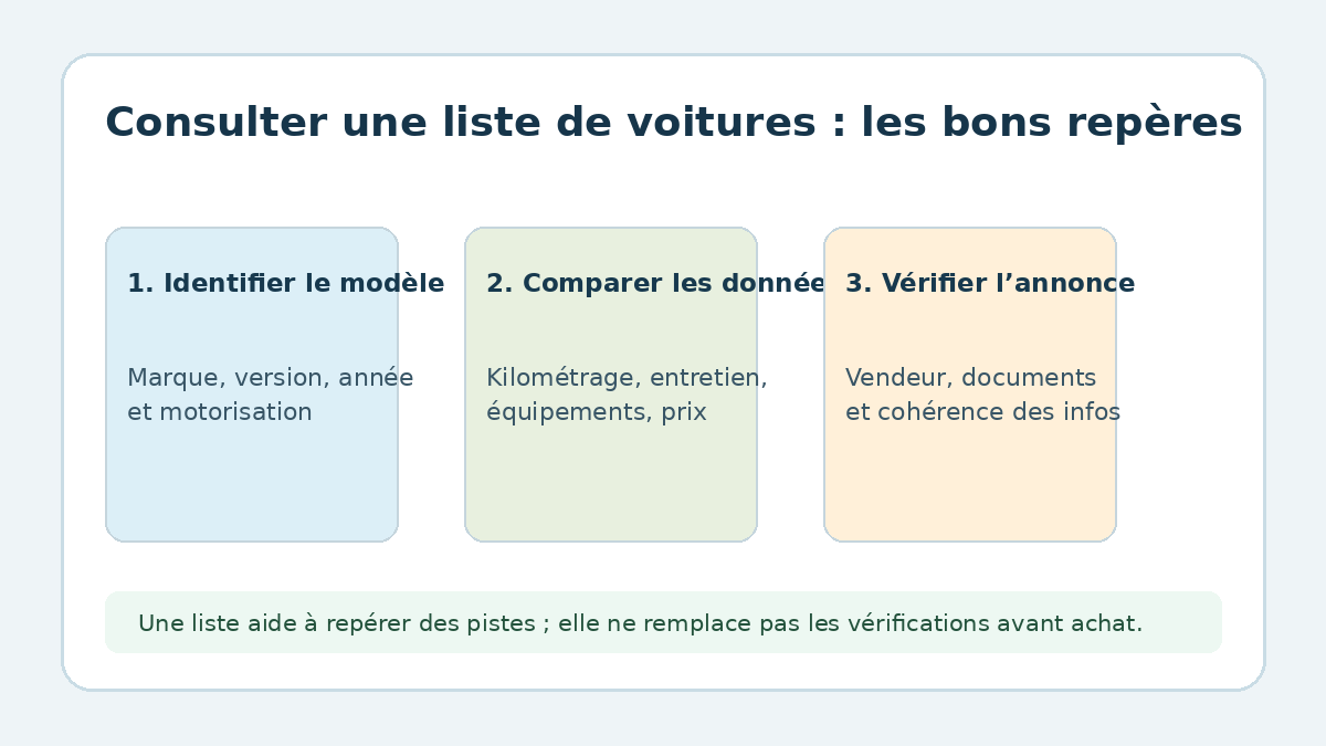 Étapes pratiques pour comparer une liste de voitures avant un achat