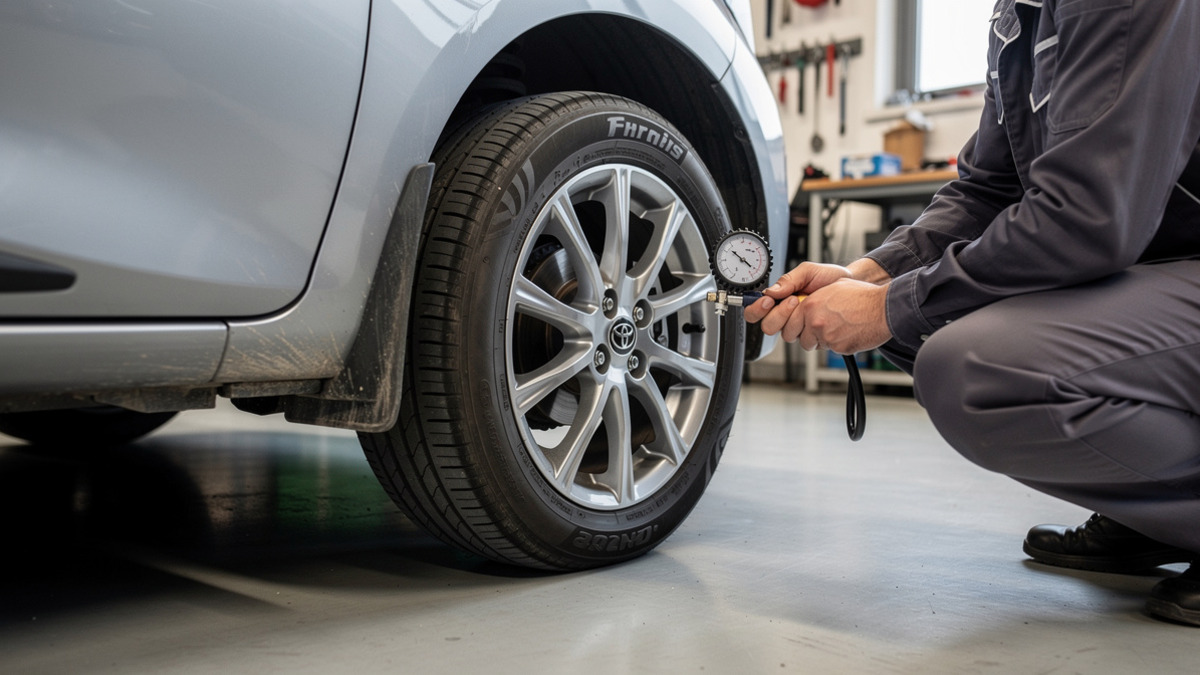 Contrôle de la pression d’un pneu sur une Toyota Yaris