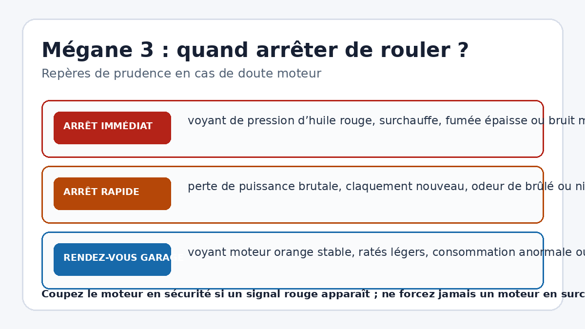 Repères d’arrêt et de contrôle face à un risque de casse moteur sur Mégane 3