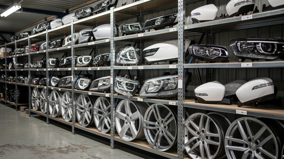 Pièces automobiles d’occasion rangées dans un centre de recyclage auto