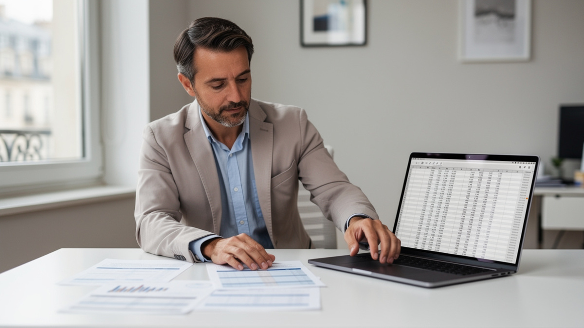 Responsable financier analysant des comptes sur un ordinateur dans un bureau