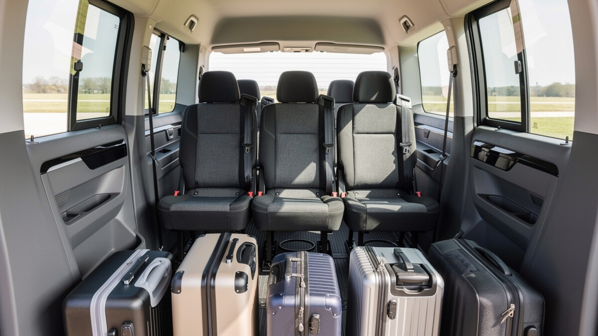 Intérieur d’un minibus 9 places prêt pour un trajet en groupe