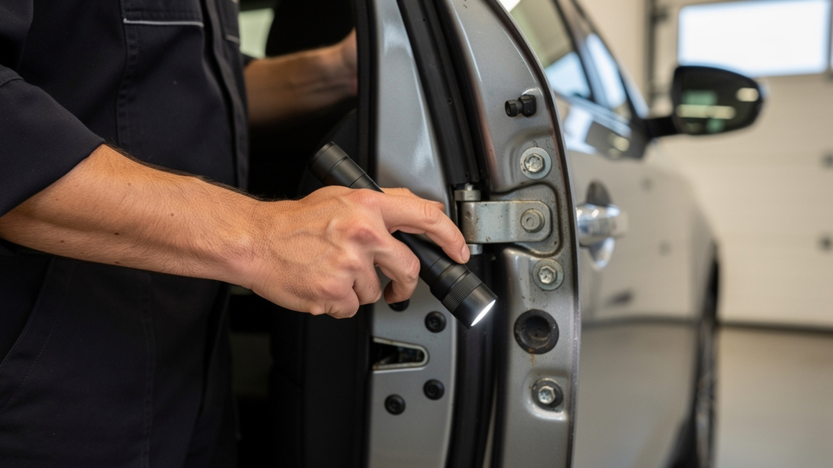Inspection de la zone de porte d’une voiture avant vérification de son identité