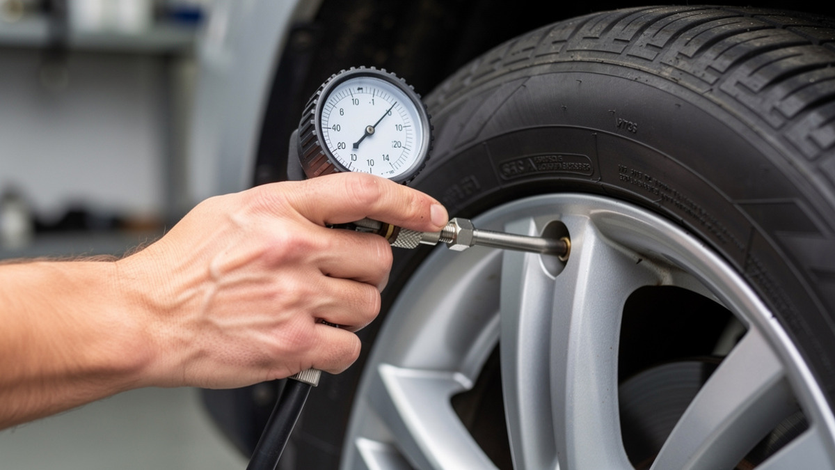 Manomètre utilisé pour contrôler la pression d’un pneu de voiture